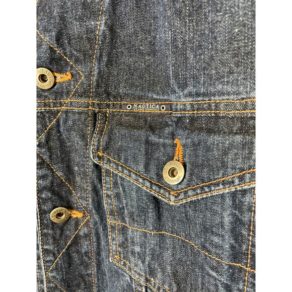 Vintage Men's Denim Trucker Jacket Size XXL Nautica Dark Denim Y2K Grunge - Picture 13 of 14